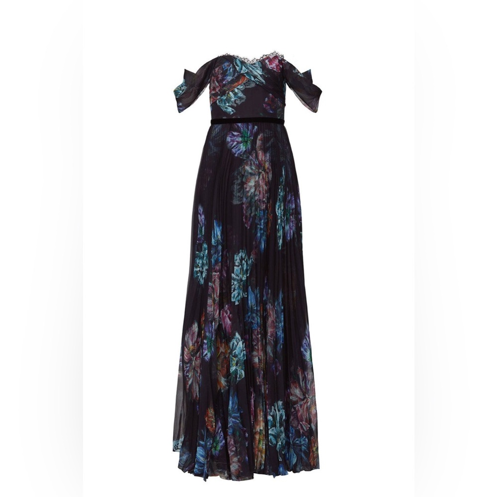 Marchesa Notte Black Floral Printed Gown